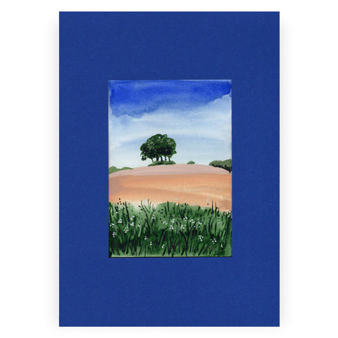Meadows and blue sky, original artwork, A4