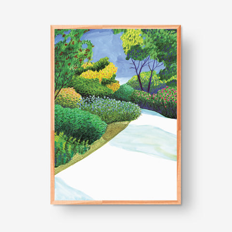 Marta Chojnacka print the way in the park full of pink and blue flowers