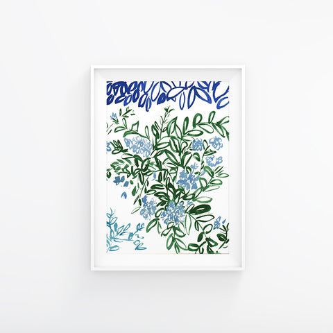 Blue Mediterranean Flowers 230x310mm, Original Artwork