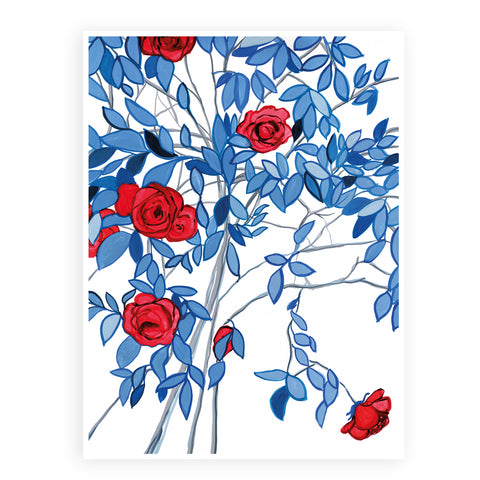 Marta Chojnacka print red roses with blue leaves