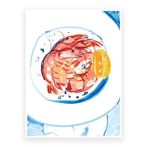 Marta Chojnacka print plate of pink and red prawns on white plate