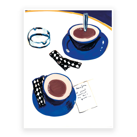 Marta Chojnacka print coffee with sugar in blue on black table
