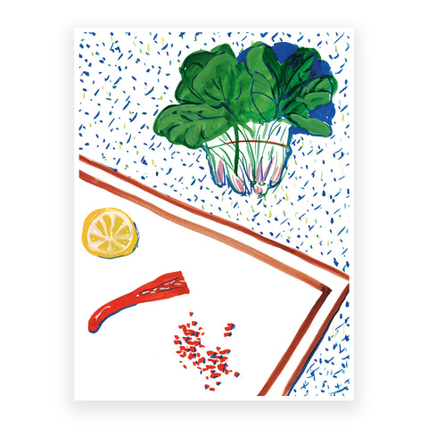 Marta Chojnacka print lemon chilli and letuce on chopping board