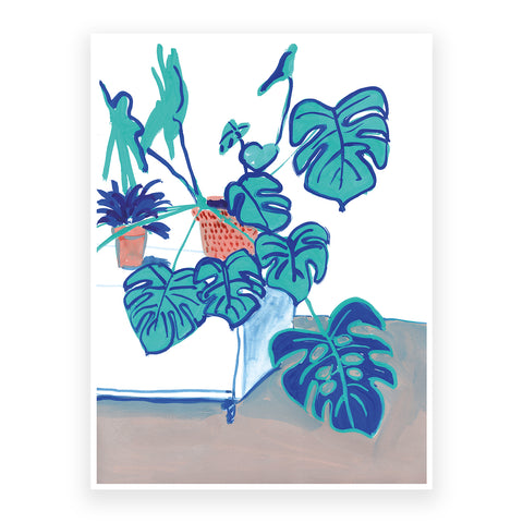 Marta Chojnacka print big monstera plant in teal color