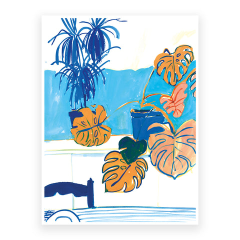 Marta Chojnacka print yellow monstera and a palmtree in the house