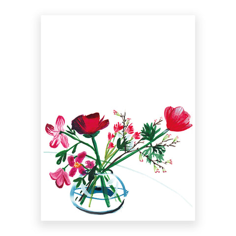 Marta Chojnacka print bouquet with red flowers in glass vase