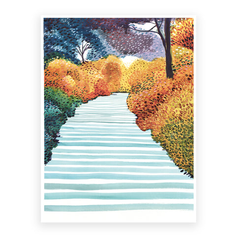 Print by Marta Chojnacka showing stairs in the park in Barcelona