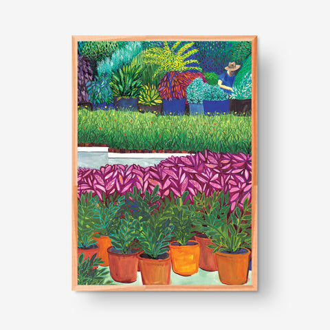 Marta Chojnacka print gardener in busy garden with a lot of plants